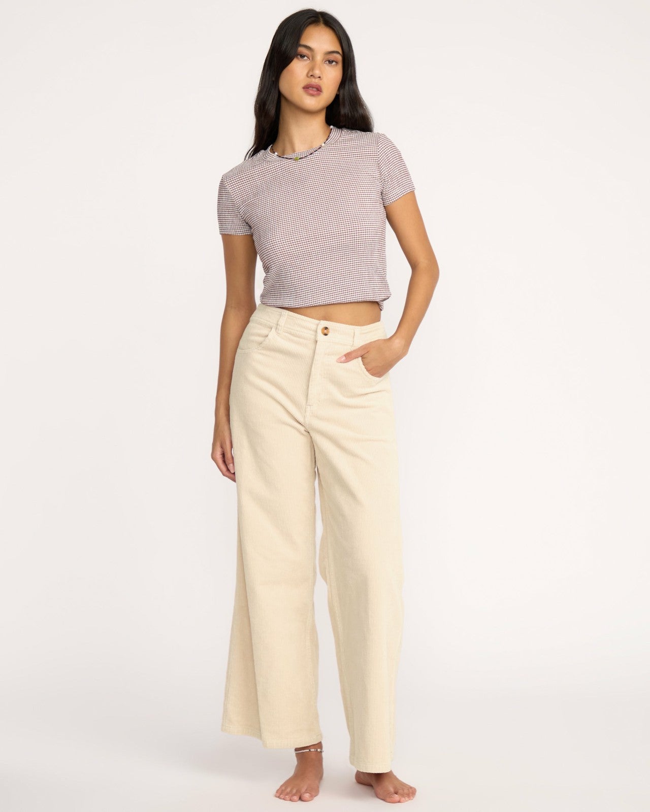 Free Fall High-Waist Cord Pants - Whitecap