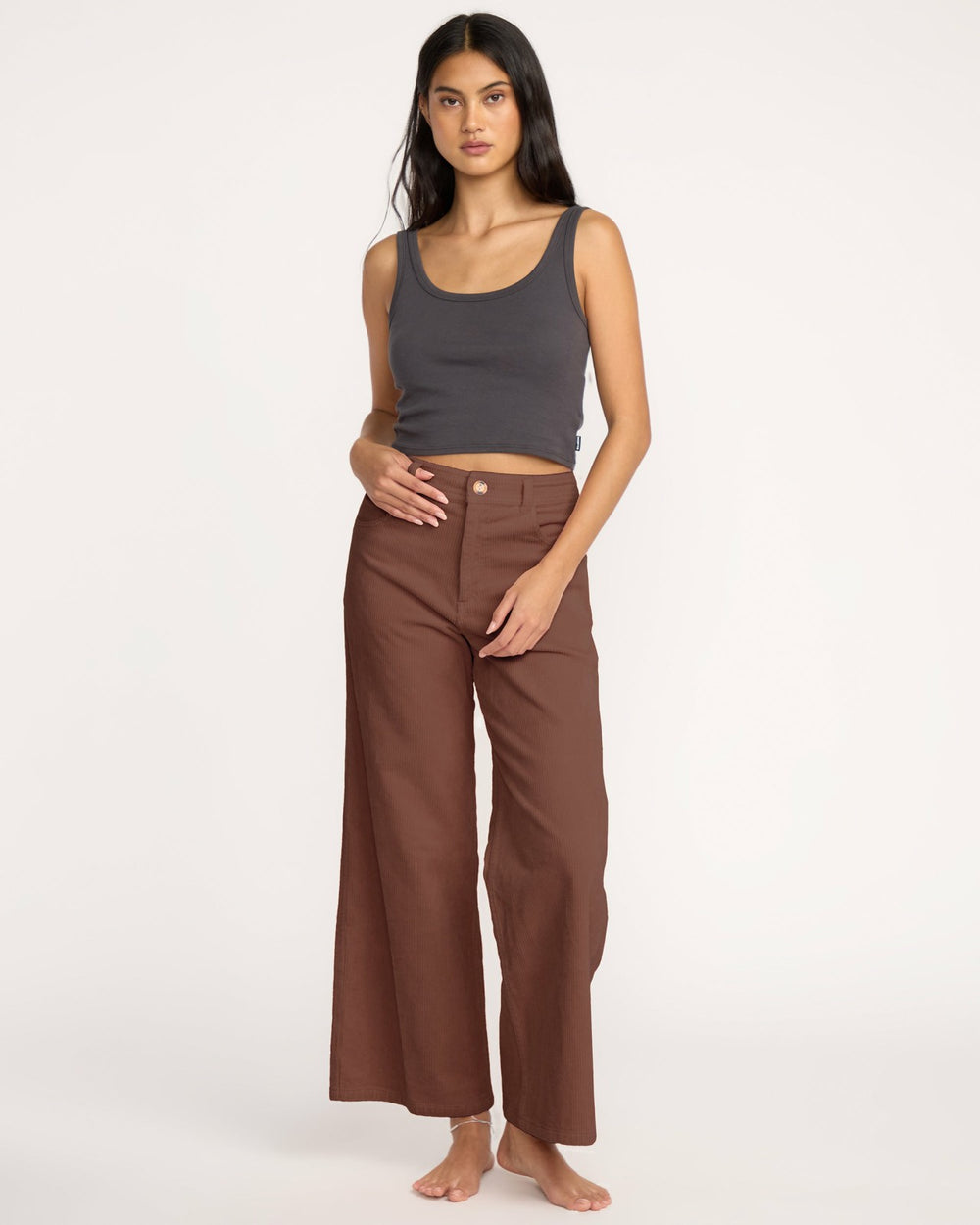 Free Fall High-Waist Cord Pants - Espresso